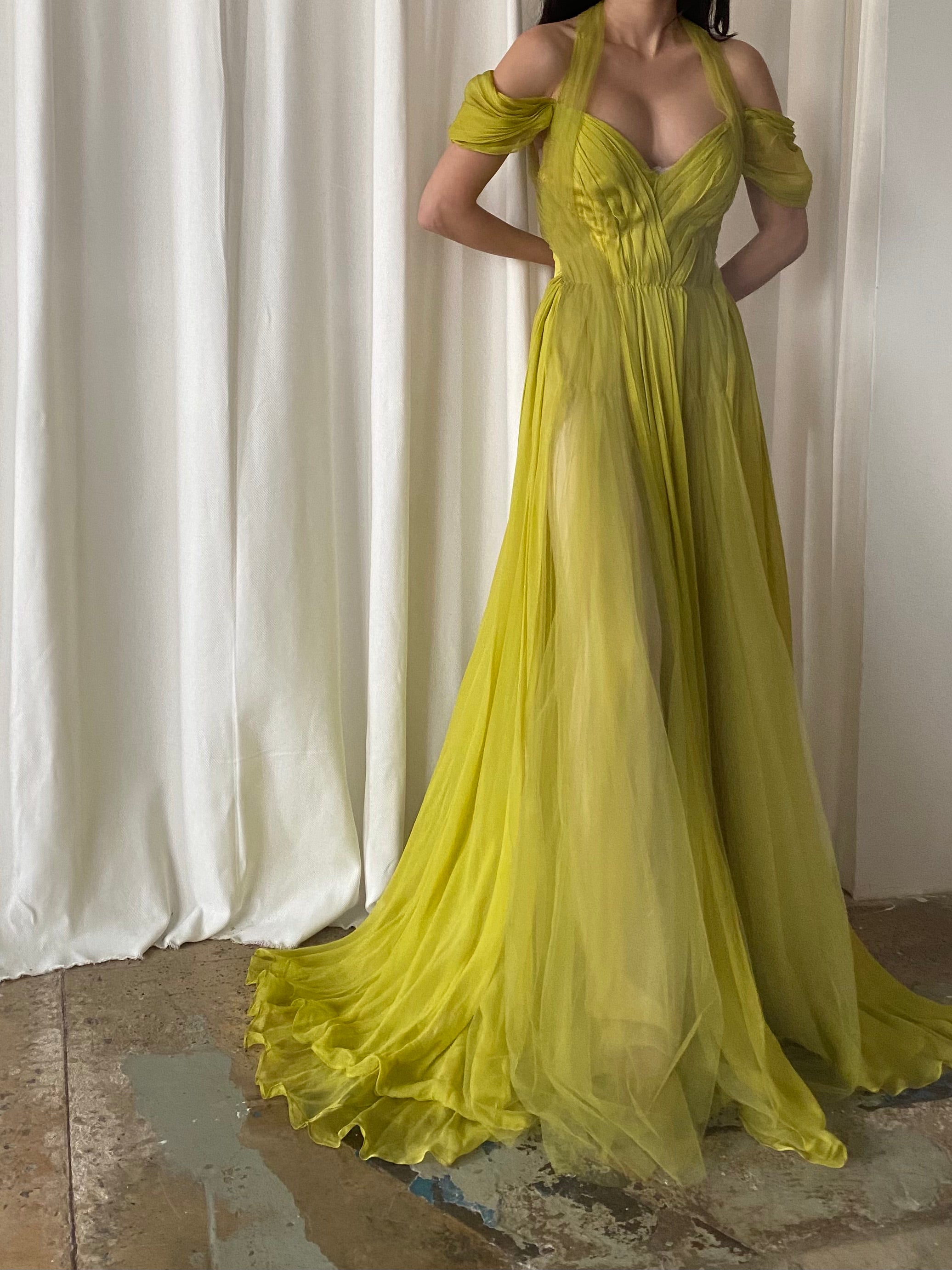 J. Mendel Chartreuse Silk Chiffon Gown ...